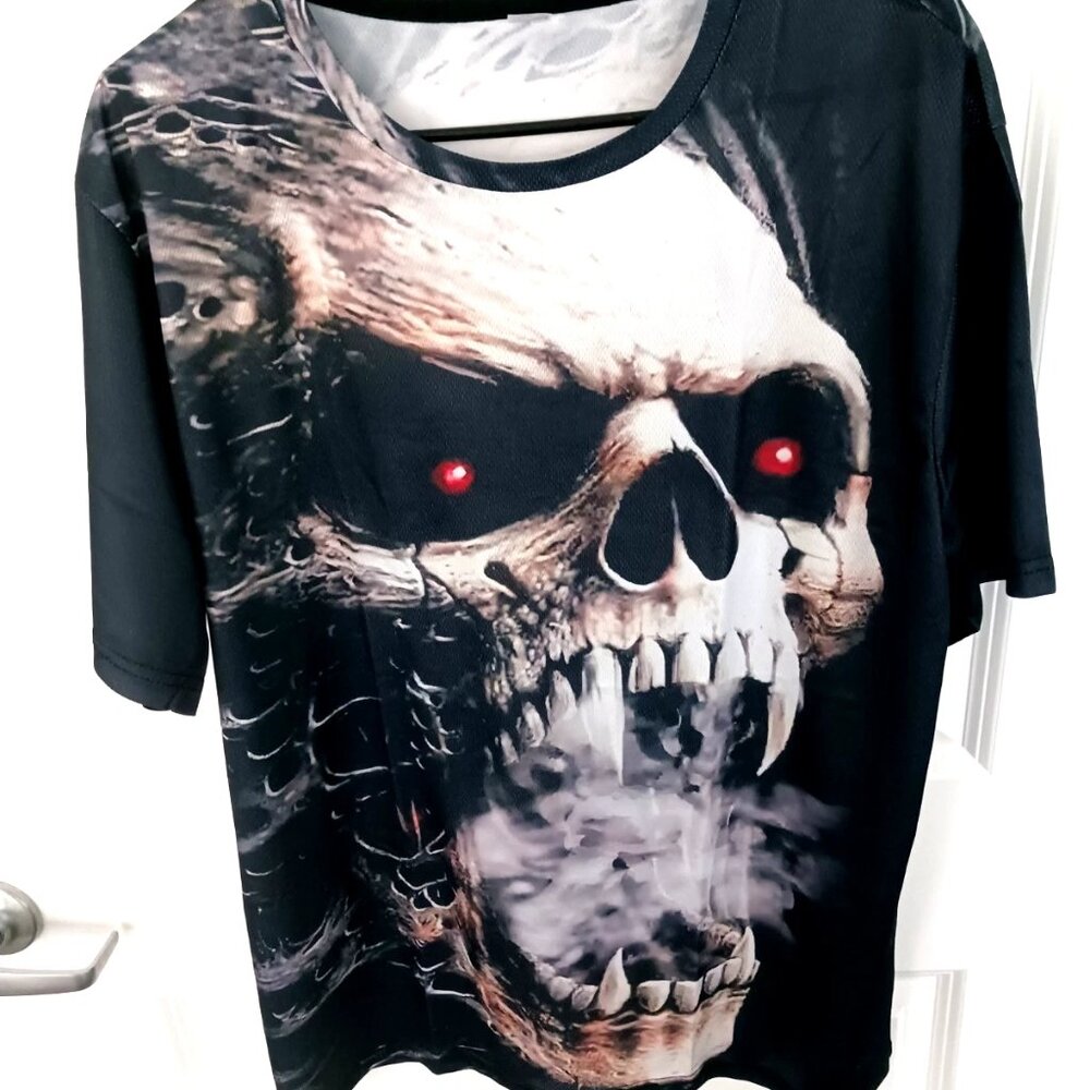 Men's Double-Sided Large Skull Print Shirt Short Sleeve Size X Large